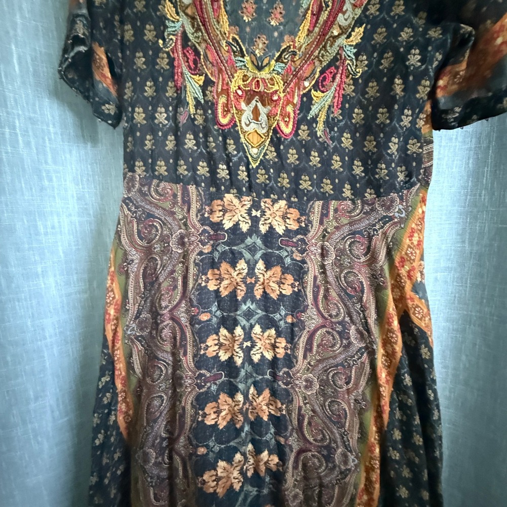 Soft Surroundings Midi Dress Women PS Multicolor Paisley Beaded Embroidered Boho - Picture 3 of 16